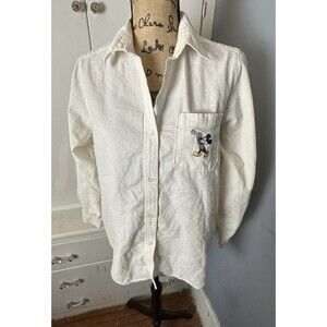 VTG Disney Mickey Minnie Donald Embroidered Button While Medium Women's Shirt